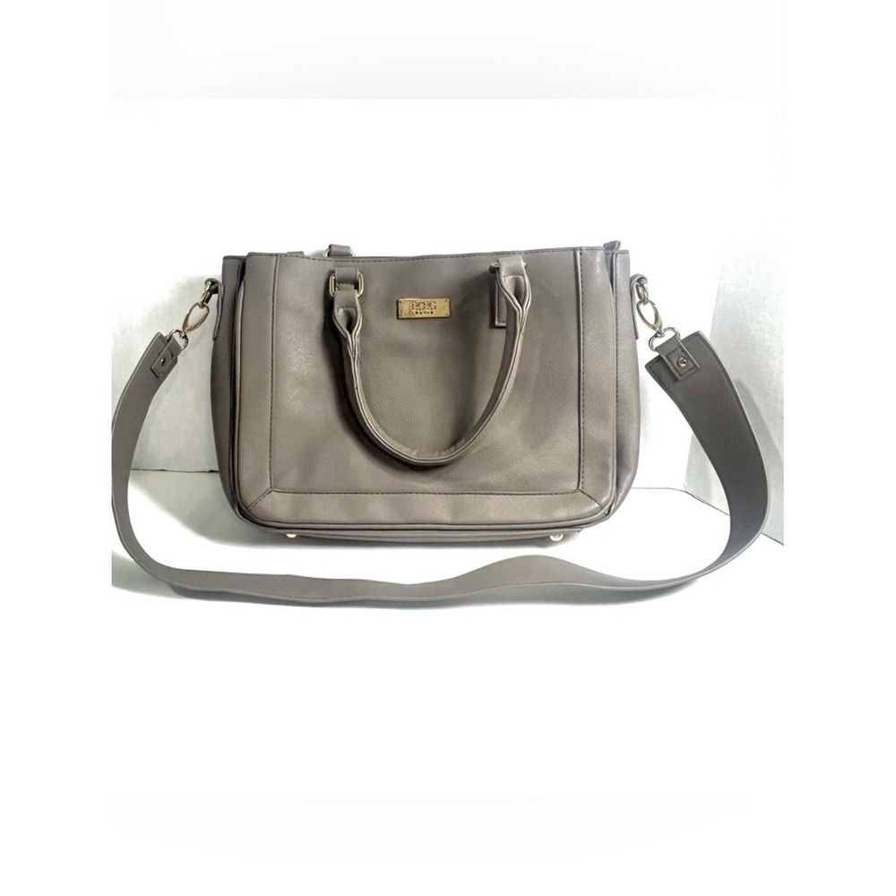 BCBG Paris Gray Taupe Structured Satchel Handbag with Detachable Strap